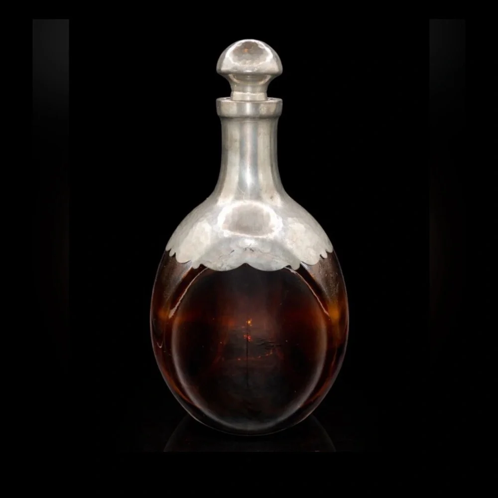 Vintage Royal Holland Daalderop Hammered Pewter & Amber Glass Decanter